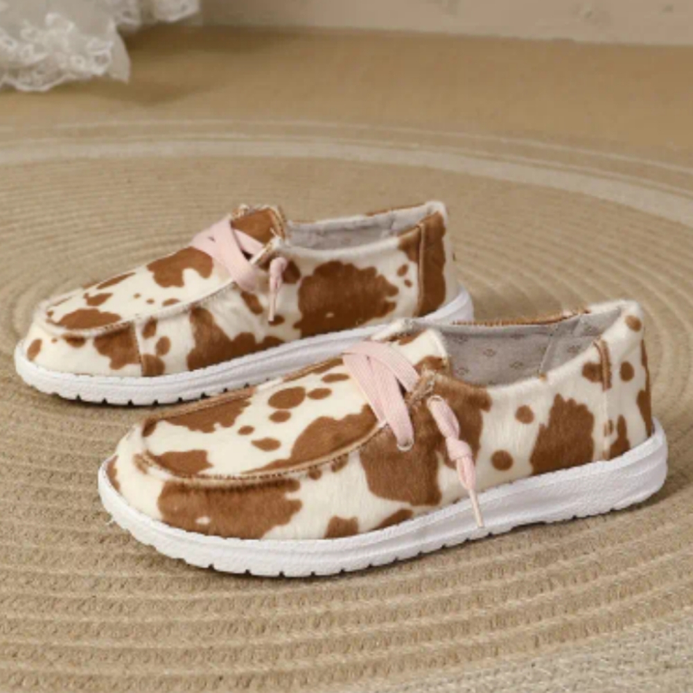 Women's cowprint Flats Shoes, Round Toe Low Top Slip On Sneakers, Wester… - Picture 4 of 5